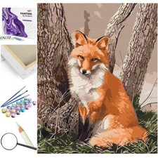 Peinture par numéros, cadre en bois, renard sur l'arbre