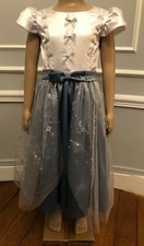 * ROBE PRINCESSE EN SATIN BLANC/BLEU TULLE ETOILES T. 4/5 ANS FAIT MAIN NEUVE *