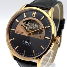 Montre automatique homme EDOX Les Vauberts coeur ouvert cadran noir boîtier d...
