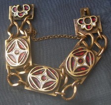 Vintage : Bracelet néo-médiéval en bronze émaillé Dominique Piechaud