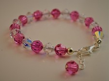 Pink Color Bracelet made w/ Swarovski Crystal Elements 8mm Round and Bicone