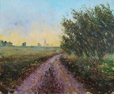 Tableau huile sur toile - Chemin mauve