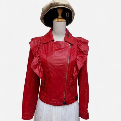 Veste cuir rouge pour femme - cuir,