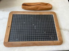 Ancienne Ardoise Et Trousse Cuir Ecolier Deco Vintage