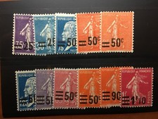 France num Yvert 217-228 ** MNH Semeuse surchargé Année 1926