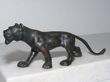 -ANCIEN SUJET LIONNE BRONZE SOCLE MARBRE BLANC PRESSE PAPIER PAPERWEIGHT