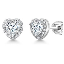 1.10 CT Coeur Imitation Diamant Halo Serti Clou Boucles 14K Plaqué or Blanc
