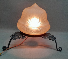 Grosse lampe ART DECO - Fer Forgé et Verre Moulé Dépoli Ø 43 cm