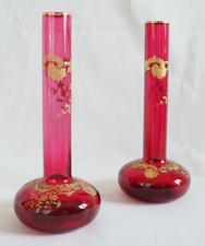 Paire de vases - cristal de Saint Louis rose - Massenet Gold