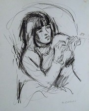 Pierre Cornu  dessin fusain jeune fille école sensualiste P 354