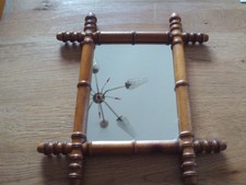 ancien petit miroir glace colonial en bois façon bambou