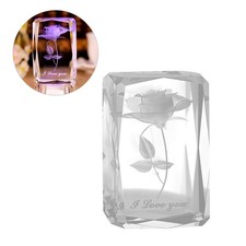  Cristal 3D Rose Fleur Verre Gravé Je T'aime Base Figurine Ornement Cadeau pour