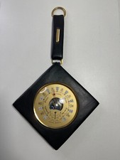 Ancien Baromètre de Précision en Cuir Noir et Laiton - Station météo