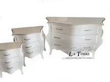 Trittico Chambre À Coucher Commode Chevet Bombé Blanc Argent Baroque Louis XV A