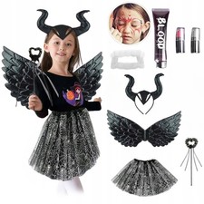 Déguisement Fille Sorcière Diablesse avec Cornes et Ailes Costume Carnaval