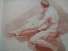 Rarissime grande gravure XVIIIème Demarteau Vanloo sanguine homme superbe cadre