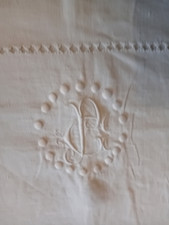 ancienne taie d'oreiller en fil de lin blanc brodée ajourée monogrammée