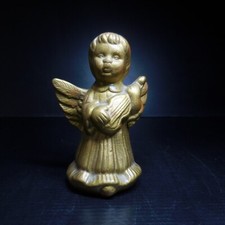N23.318 figurine ange musicien céramique terre cuite dorure jaune or religion