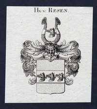 1820 Resen Rehsen Blason Noblesse Écusson Heraldique Gravure En Cuivre