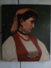 tableau ancien huile à restaurer "portrait jeune femme italienne"XIX