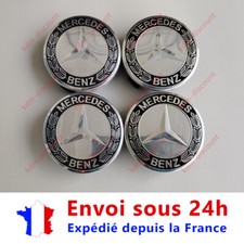 Lot de 4 caches-moyeux 75 mm pour jantes Mercedes - Logo noir et gris - Neuf