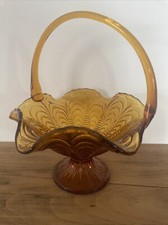 Corbeille  avec anse en verre ambré , vide poche , décoration intérieure H: 22,5