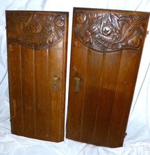 Paire de Portes Meuble Placard Art Deco Galbées Bois Massif Sculpté H96cm