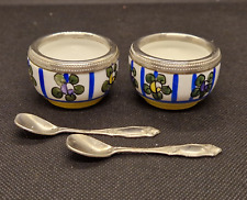 Art déco - Paire de salerons en porcelaine de Limoges et leurs cuillères - 1930