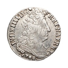 Louis XIV Le Roi Soleil - Vingt Sols aux Insignes 1708 T (Nantes) - Dy.1565