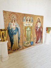 Triptyque ancien peinture à l'huile religieuse