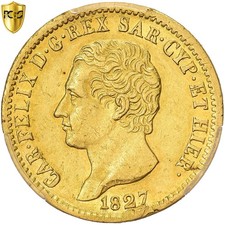 Royaume de Sardaigne, Charles-Félix, 20 Lire, 1827, Gênes, Or, PCGS, AU53