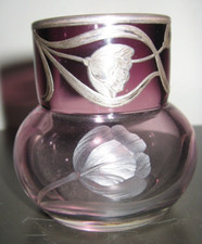 Vase CRISTAL au coquelicot MOSER KARLSBAD monture argent couleur violet dégradé