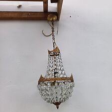 Lustre Montgolfière À Pampilles Et Laiton, Moulures, Double, Suspension Vintage 