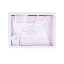 Ensemble de draps lit bébé rose coton chenille 100 % ours