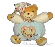 Doudou ours bleu Coeur Bonnet Liberty KALOO 16 cm Tissu fleurs
