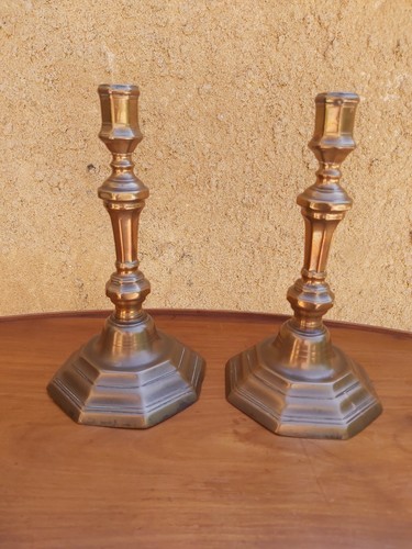 Paire bougeoirs cuivre - en,