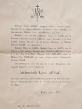 LOUISE AUNAC Martinelli FAIRE PART Labat GARIN Amblard AGEN 1886