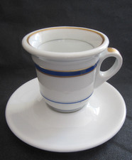 Tasse vrai BRULOT de bistrot et soucoupe porcelaine très épaisse liseré bleu/Or