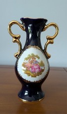 Petit vase ancien bleu nuit / noir / LIMOGES CASTEL 22k Gold avec anses