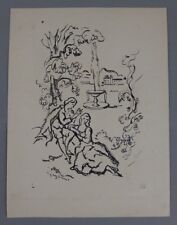 Pierre LANGLADE (1907-1972) dessin encre scène bucolique fontaine