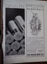 BURBERRY chasse + munition chasse et tir GEVELOT pub papier l'ILLUSTRATION 1934