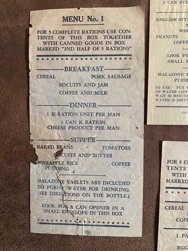Menu army 1944 ration - 1, us