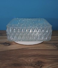 Plafonnier en verre moulé pointe de diamant carré vintage années 60/70