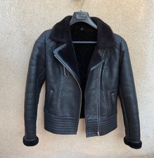Veste femme cuir noir mouton retourné DT Collection.