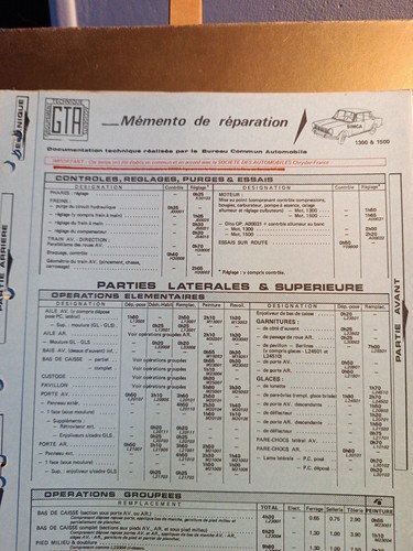 Mémento réparation simca - mémento,