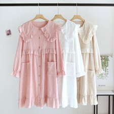 Femmes Filles Coton Chemise de Nuit Manches Longues Chemise à Volants Robe Doux