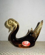 Vintage Murano Italien Art Verre Canard Cygne Oie Oiseau Figurine Ambre Marron