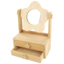 Petite coiffeuse - Miroir en forme de fleur - 2 tiroirs - Bois naturel à personn