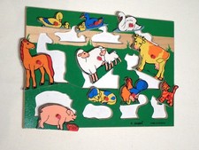 Puzzle en bois 10 pièces à encastrer - animaux de la ferme - marque Simplex