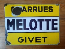 Rare plaque emaille publicitaire ancienne Charrues Melotte givet